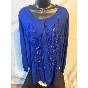 Bob Mackie Wearable Art Womens Size XL Blue Cardigan Sweater Sequins Vintage